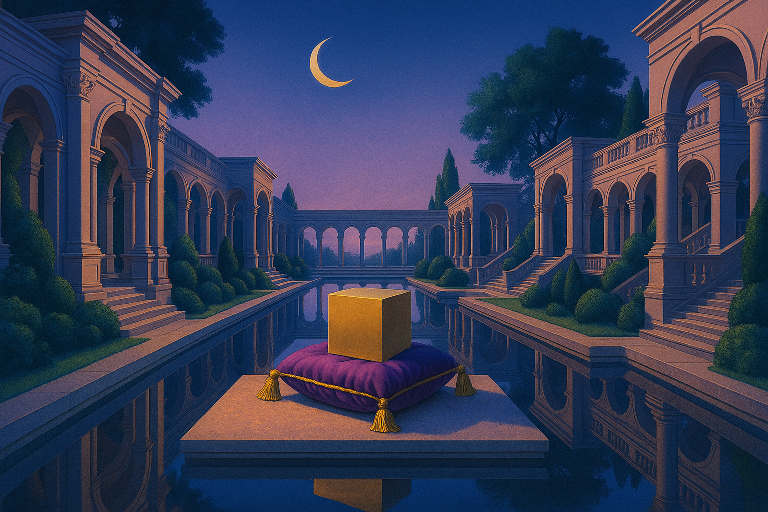 Sydney Cube Championship 2025 Top 8 playmat artwork showing a golden cube in a moonlit courtyard.